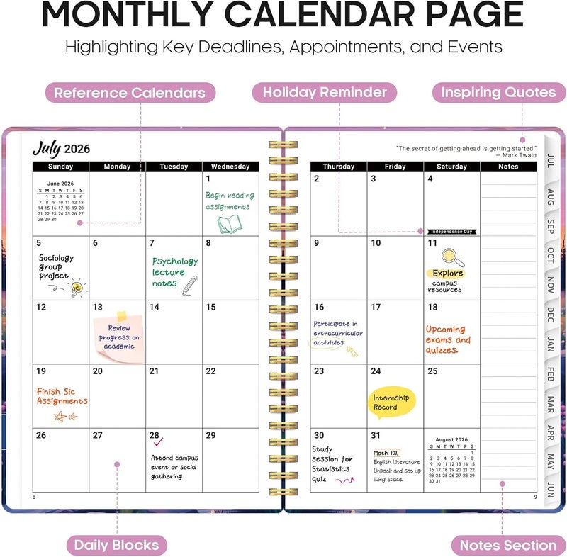 Taja Planner 2026-2027, Academic Year Weekly and Monthly Calender Planner, from Jul 2026 - Jun 2027, Spiral Bound School Planning Book, Perfect for Teacher, Student, Women & Men, A5 (6.3" x 8.5"), Alpine - Image 2
