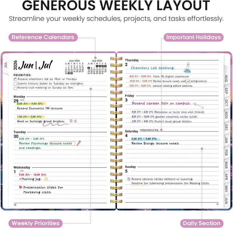 Taja Planner 2026-2027, Academic Year Weekly and Monthly Calender Planner, from Jul 2026 - Jun 2027, Spiral Bound School Planning Book, Perfect for Teacher, Student, Women & Men, A5 (6.3" x 8.5"), Alpine - Image 3
