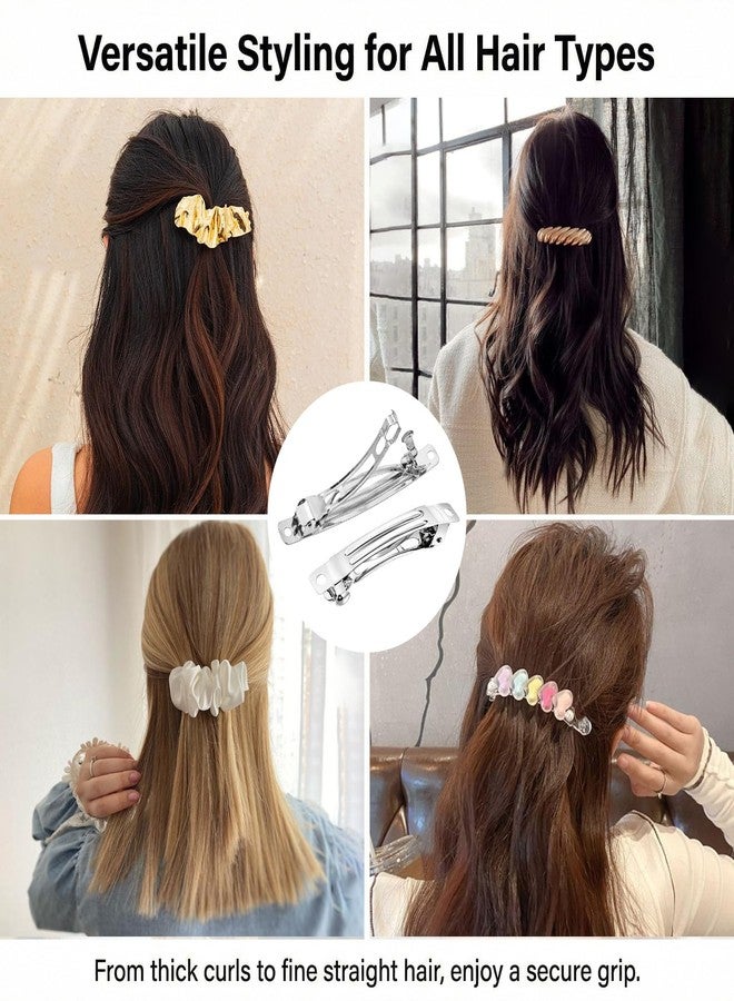 Qulkws 20 Piece Blank French Barrette Hair Clips 2.4'' and 3'' Silver Metal French Hair Barrettes DIY Craft Automatic Spring Snap Hairclips Clasps for DIY Hairs Accessories - Image 3