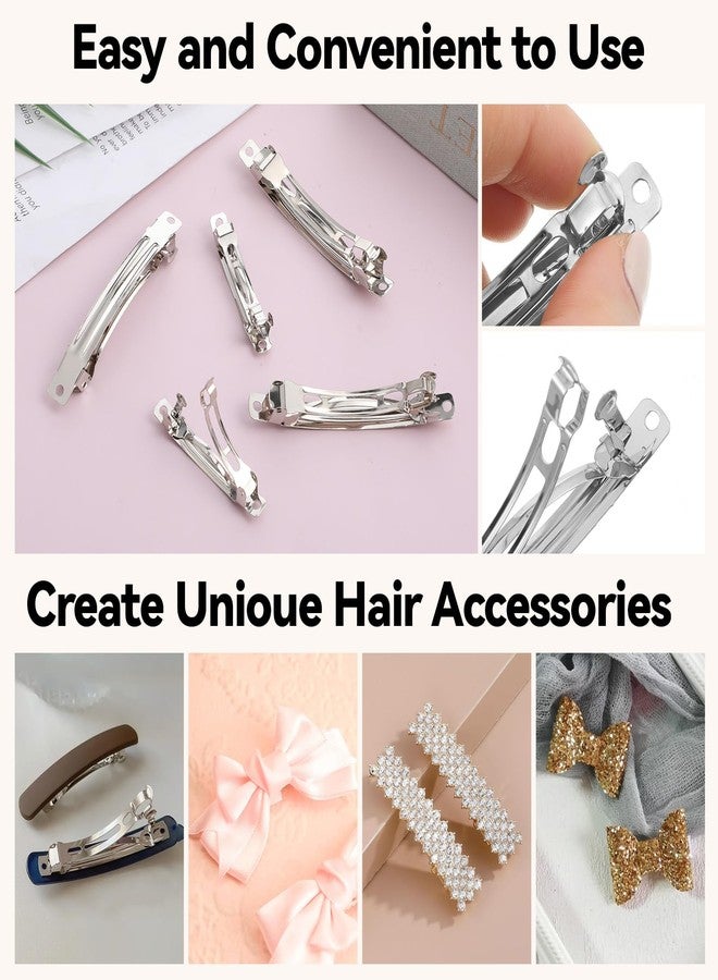 Qulkws 20 Piece Blank French Barrette Hair Clips 2.4'' and 3'' Silver Metal French Hair Barrettes DIY Craft Automatic Spring Snap Hairclips Clasps for DIY Hairs Accessories - Image 4