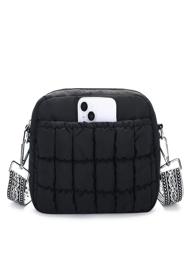 Herald Small Puffer Crossbody Bags for Women, Lightweight Nylon Quilted Shoulder Purse Handbag with Multiple Pockets (New Black) - Image 1
