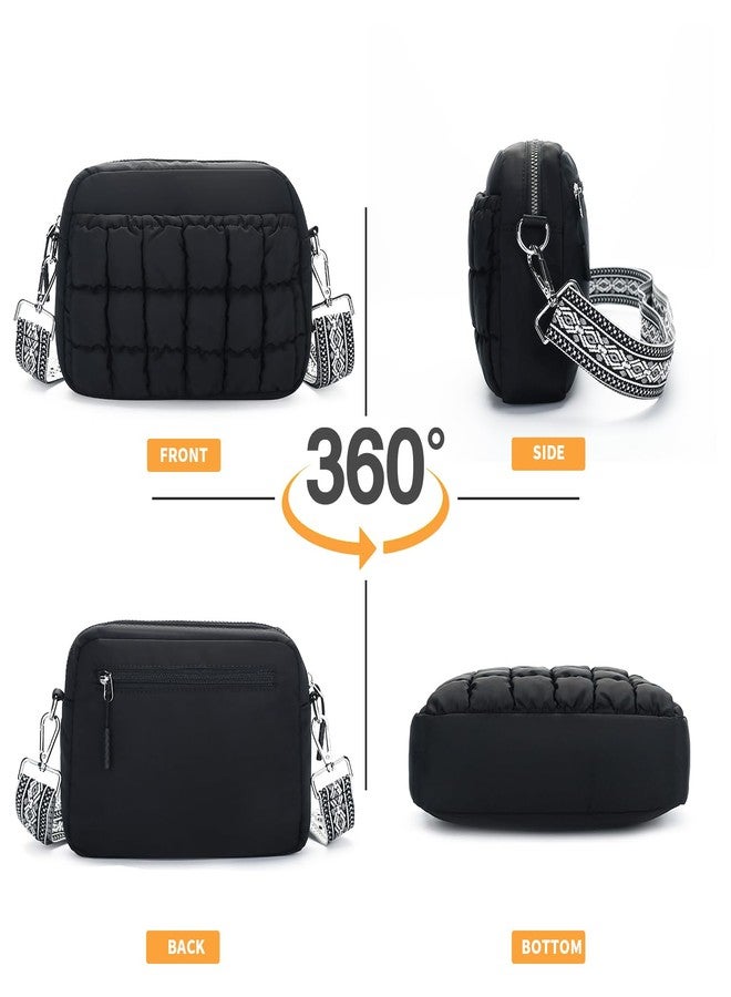 Herald Small Puffer Crossbody Bags for Women, Lightweight Nylon Quilted Shoulder Purse Handbag with Multiple Pockets (New Black) - Image 4