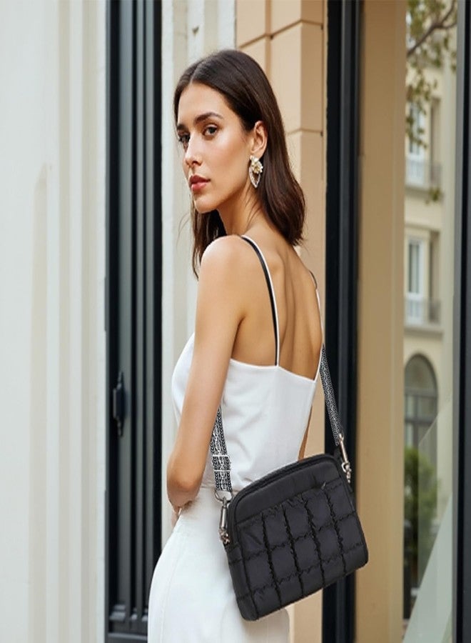 Herald Small Puffer Crossbody Bags for Women, Lightweight Nylon Quilted Shoulder Purse Handbag with Multiple Pockets (New Black) - Image 3