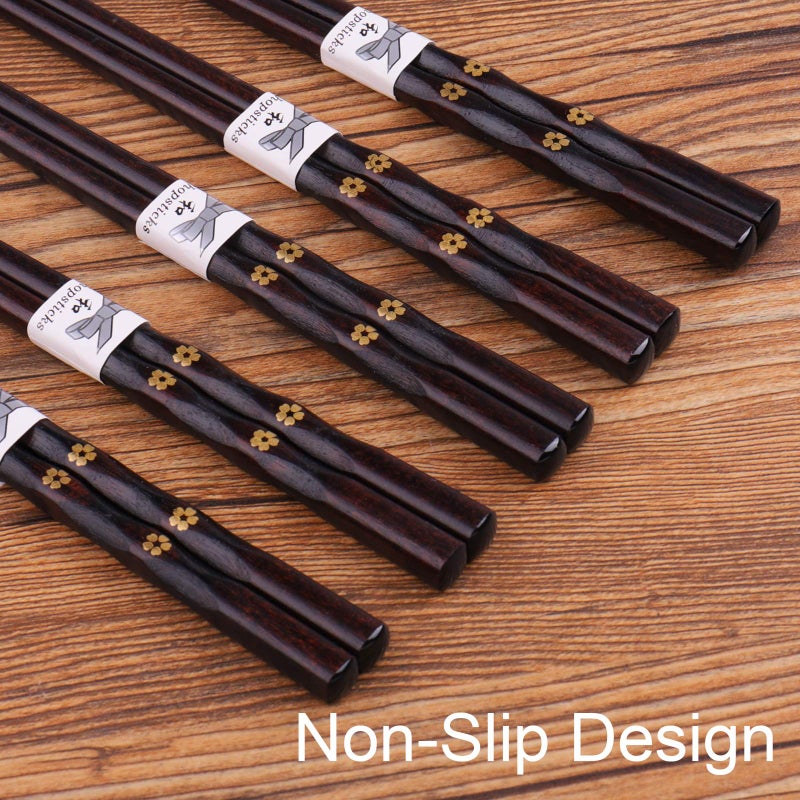 GLAMFIELDS 5 Pairs Chopsticks Wooden, Glamfields Reusable Chop sticks, Non-slip Japanese Style gift set - Image 4