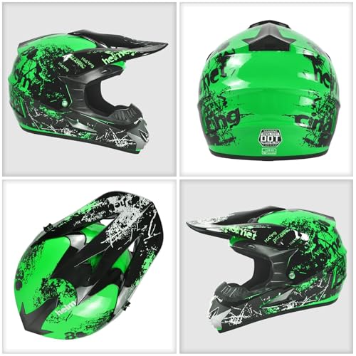 SPARK Dirt Bike Helmets Kids Motorcycle Helmet Youth ATV Motocross Full Face Men Women Off-Road Mountain Bike Helmet Adult with(Gloves Goggles Mask) DOT Approved 4Pcs Set (Green, Small) - Image 3