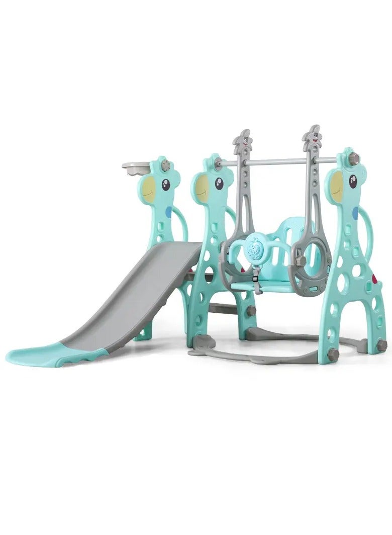 فول جوي مجموعة زحليقة وأرجوحة مع حلقة كرة سلة 3*1 للأطفال،مجموعة ملعب داخلي وخارجي للأطفال الصغار،مجموعة ألعاب متسلقة للأطفال - Image 1