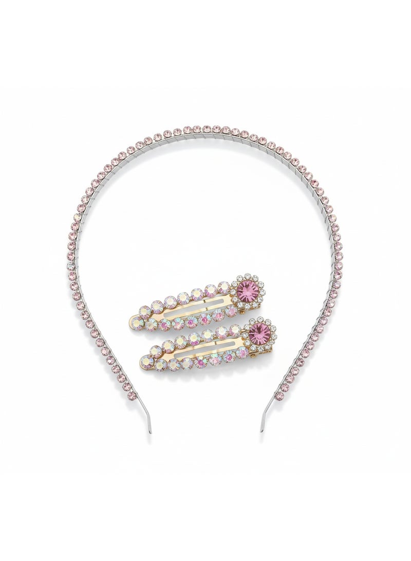 Rhinestone Headband for Women with Matching Crystal Hair Clips – Bridal & Party Wear Hair Accessories Set, Fancy Wedding Hair Band, Luxury Hair Accessories