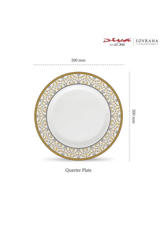 La Opala Diva Sovrana Collection Opal Glass Crockery | Quarter Plate Set of 6 Moroccan Gold | Side Plate for Snacking & Gifting | Microwave Safe | 100% Vegetarian | Extra Strong | Super Light & White - Image 2