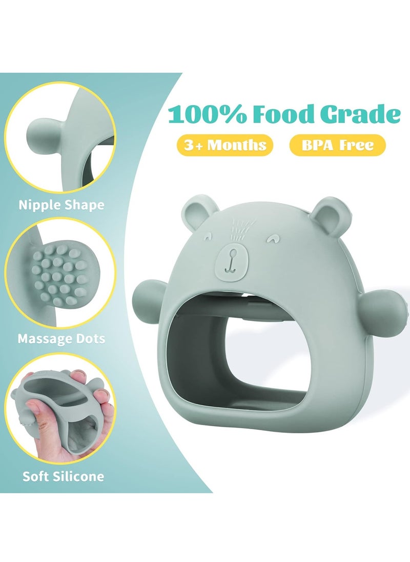 Gonice Little Bear Silicone Baby Mitten Teething Chew Toy for Babies 3-6 Months 6-12 Months, Anti-Drop Teether Glove BPA-Free for Girls and Boys Sucking Biting Needs Soothing Gums Pain Relief (Green)  - Image 2