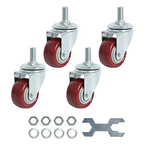Finnhomy Swivel Caster Wheels 2 Inch Heavy Duty Threaded Stem Casters 1/2"-13 x 1 Set of 4 Premium Polyurethane Wheels PU Anti-wear Smooth Casters, Red - Image 1