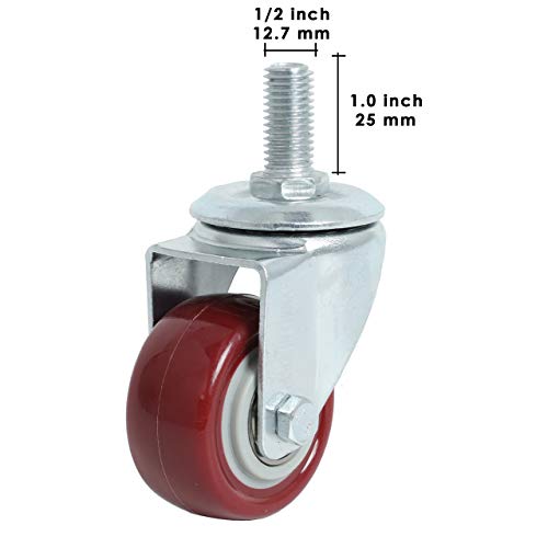 Finnhomy Swivel Caster Wheels 2 Inch Heavy Duty Threaded Stem Casters 1/2"-13 x 1 Set of 4 Premium Polyurethane Wheels PU Anti-wear Smooth Casters, Red - Image 3