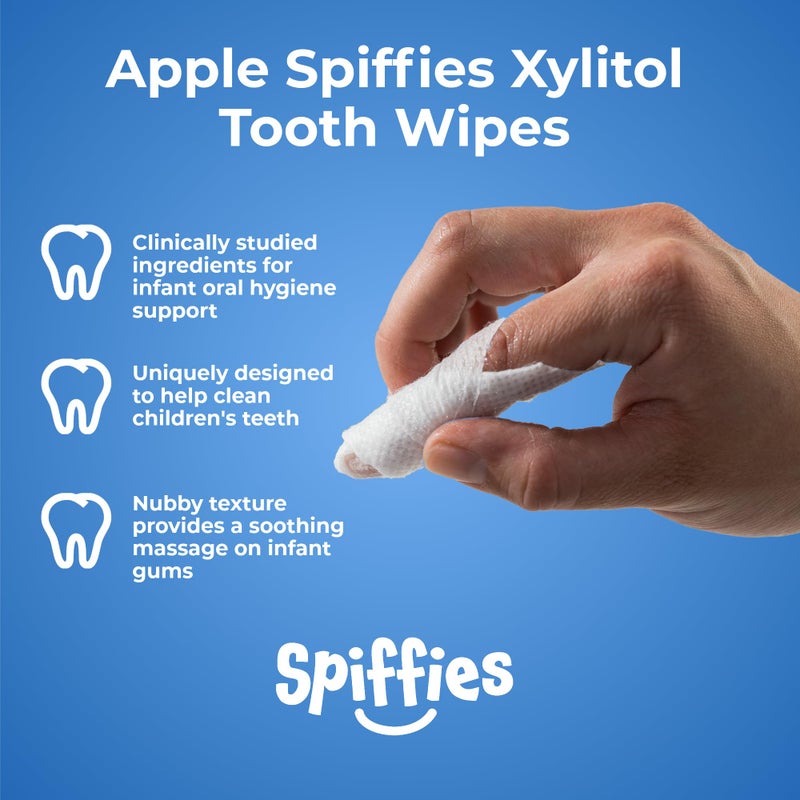 Spiffies Baby Teeth Wipes - Apple Flavor, Xylitol-Enriched Baby Gum Cleaner & Dental Wipes for Teething Relief and Teeth Cleaning - Safe for Infants & Toddlers, 20 Count (Pack of 3) - Image 3