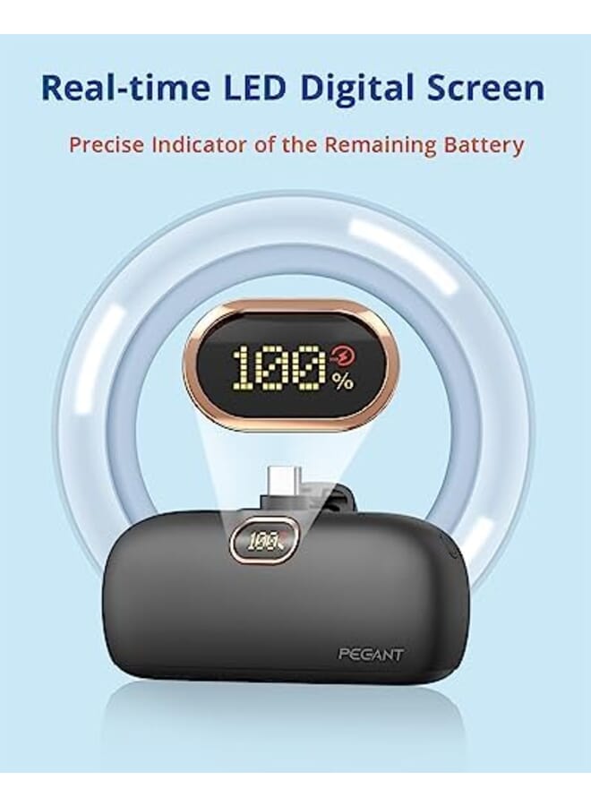 PEGANT 5000Mah Mini Power Bank 20W Usb C With Pd3.0 And Qc3.0 Fast Charging Compact And Portable Charger Small Type C External Powerbank Battery Compatible With Iphone 15 Black - Image 2