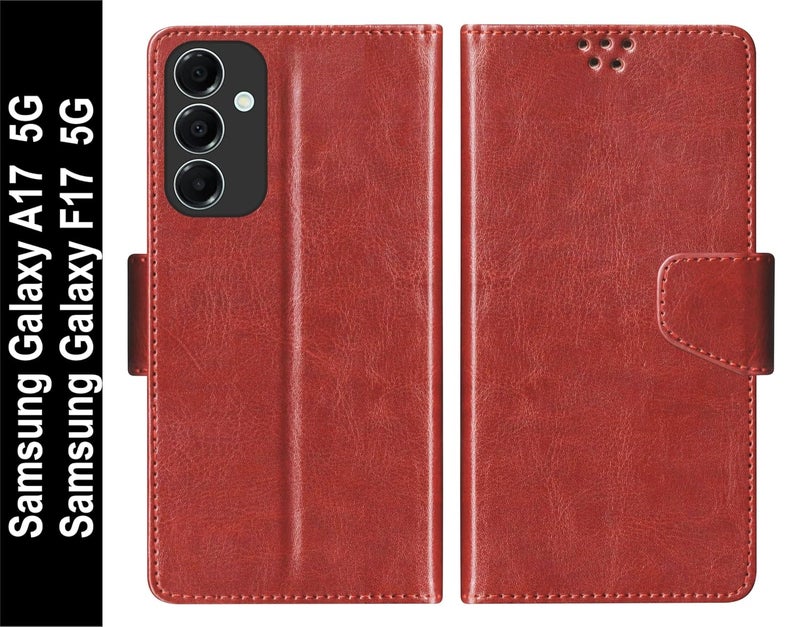 SBMS Flip Cover for Samsung Galaxy A17 5G / Samsung Galaxy F17 5G Back Cover Case with Magnatic Closure | Inbuilt Stand | Card & Money Pocket (Brown) - Image 2