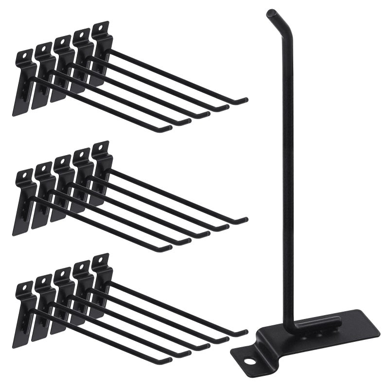 Swpeet 20Pcs 8 Inch Heavy Duty Slatwall Hooks Assortment Kit Accessories for Slatwall Panel Garage Organization Pegboard Gridwall Display Hooks for Retail Black - Image 2