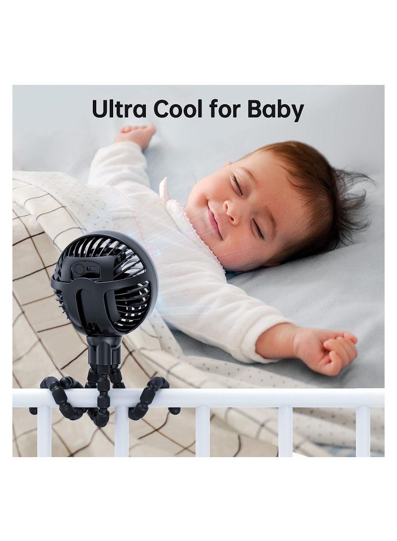 general Stroller Fan with Flexible Tripod Clip on, Mini Portable Fan USB Rechargeable Battery Operated, Small Personal Handheld Fan Cooling for Bed, Car Seat, Travel, Camping - Image 3