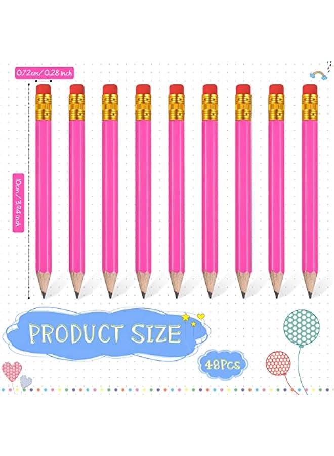 Arabest 48 Golf Pencils Mini Half Pencils Eraser Short Bulk Small Kids HB Wedding Bridal School Office Writing Drawing Pocket Red - Image 2