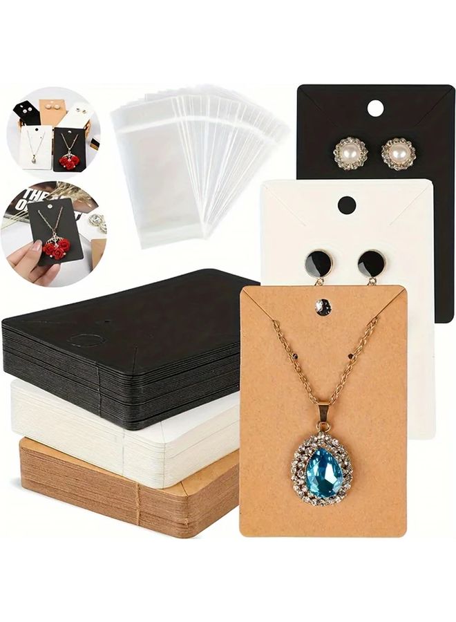 50pcs White Jewelry Display Cards With Clear Protective Sleeves Necklace Earring Organizer - Image 1