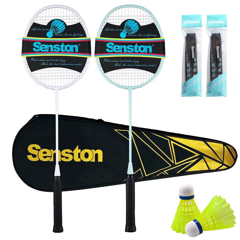 Senston مجموعة مضارب بادل مكونة من 2 مع مجموعة كاملة | مضارب خفيفة الوزن من الكربون المركب (2U 90g)، 2 كرات شوتل من النايلون، 2 قبضة غير قابلة للانزلاق وحقيبة حمل | مجموعة تنس بادل للمبتدئين للعائلة، أبيض - Image 1