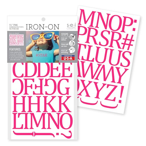 SEI حروف تي شيرت قابلة للكي 1 1/2 بوصة من S.E.I، حروف كامدون بولي فينيل لنقل الحرارة، وردي - Image 1