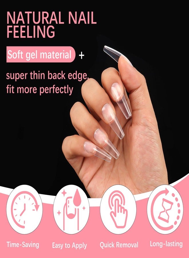 MyAoKuE-UP 500PCS Clear False Nails Tips Half Cover Lady French Style Acrylic Artificial Tip Manicure with Box of 10 Sizes for Fashion Nail Tips Art Salons and Home DIY (500Pcs-Long Ballet shape) - Image 2
