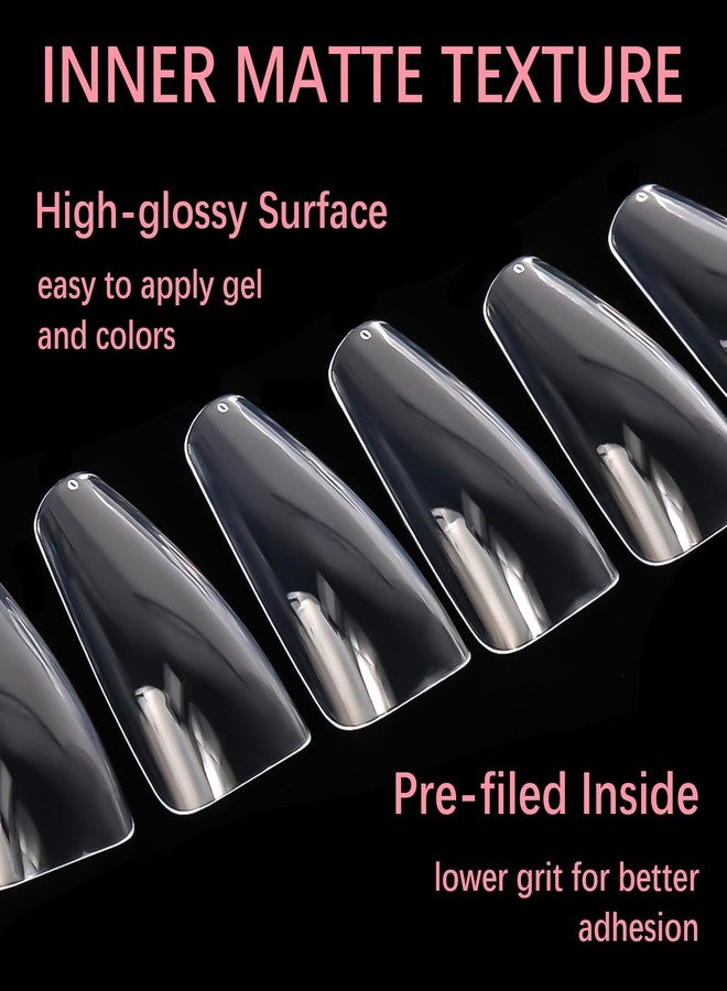 MyAoKuE-UP 500PCS Clear False Nails Tips Half Cover Lady French Style Acrylic Artificial Tip Manicure with Box of 10 Sizes for Fashion Nail Tips Art Salons and Home DIY (500Pcs-Long Ballet shape) - Image 5