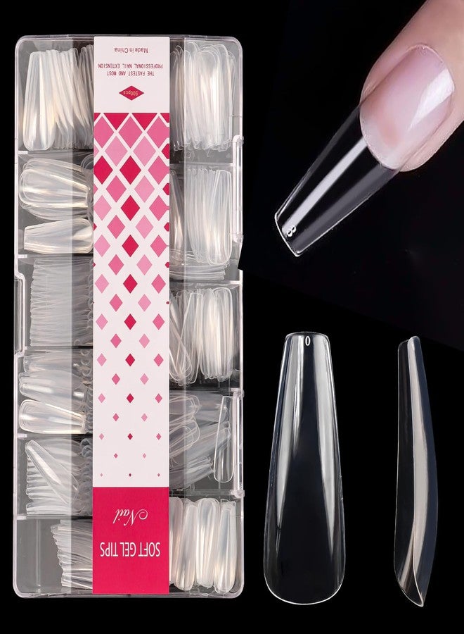 MyAoKuE-UP 500PCS Clear False Nails Tips Half Cover Lady French Style Acrylic Artificial Tip Manicure with Box of 10 Sizes for Fashion Nail Tips Art Salons and Home DIY (500Pcs-Long Ballet shape) - Image 1