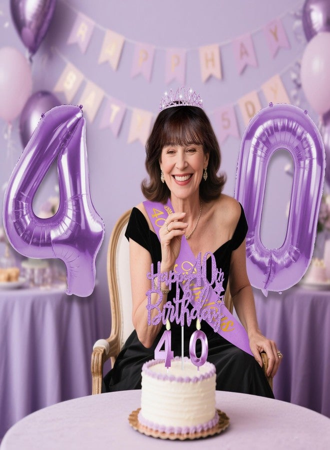 YeohJoy 40th Birthday Decorations for Women Purple with 40th Birthday Sash and Crown, Cake Topper and Candles, Number Balloons, 40 Year Old Gifts for Women - Image 2