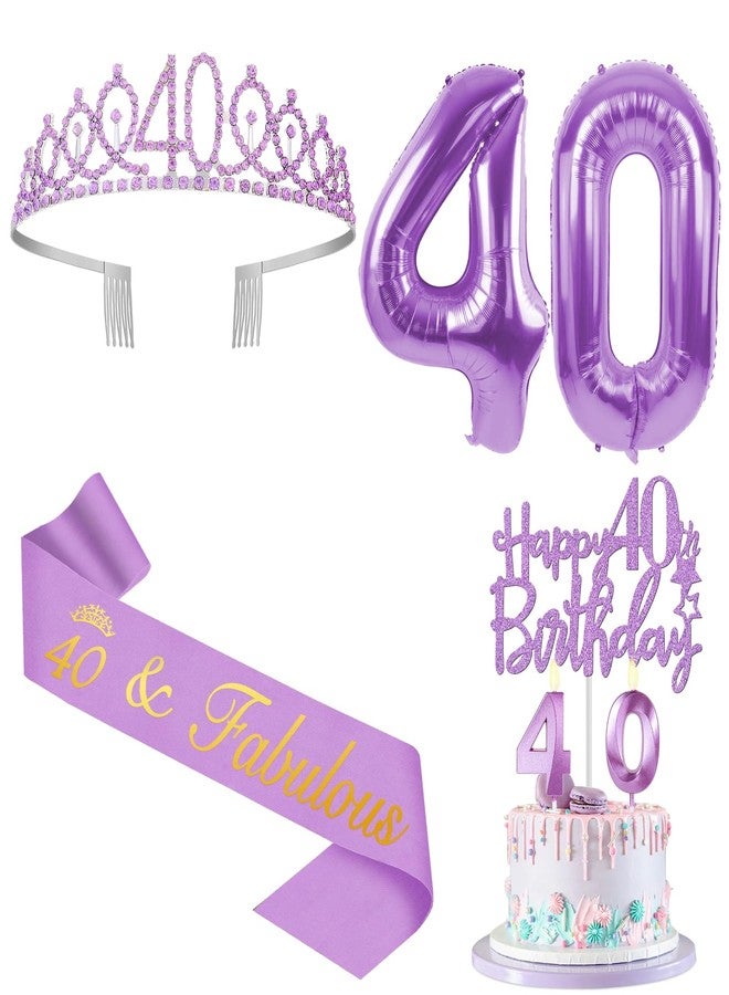 YeohJoy 40th Birthday Decorations for Women Purple with 40th Birthday Sash and Crown, Cake Topper and Candles, Number Balloons, 40 Year Old Gifts for Women - Image 1