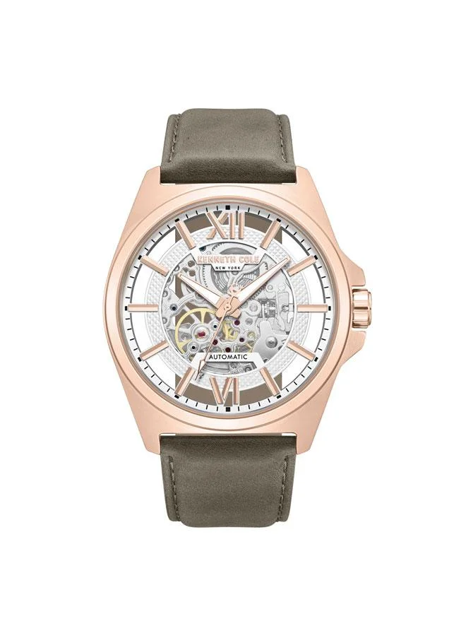 كينيث كول نيو يورك ساعة بيليهام باي رجالية أوتوماتيكية بقرص فضي وسوار جلد طبيعي كاكي