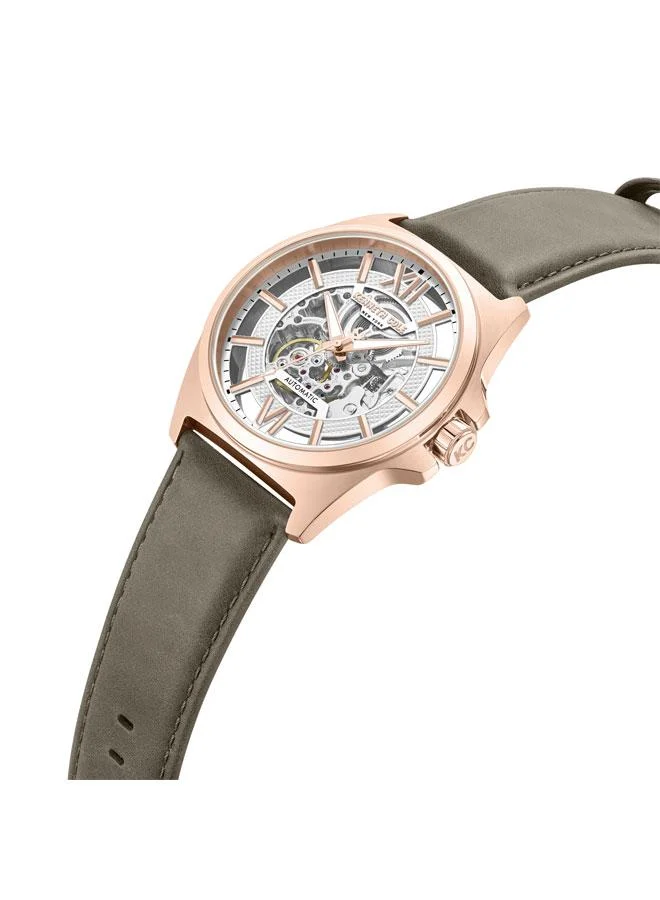 كينيث كول نيو يورك ساعة بيليهام باي رجالية أوتوماتيكية بقرص فضي وسوار جلد طبيعي كاكي