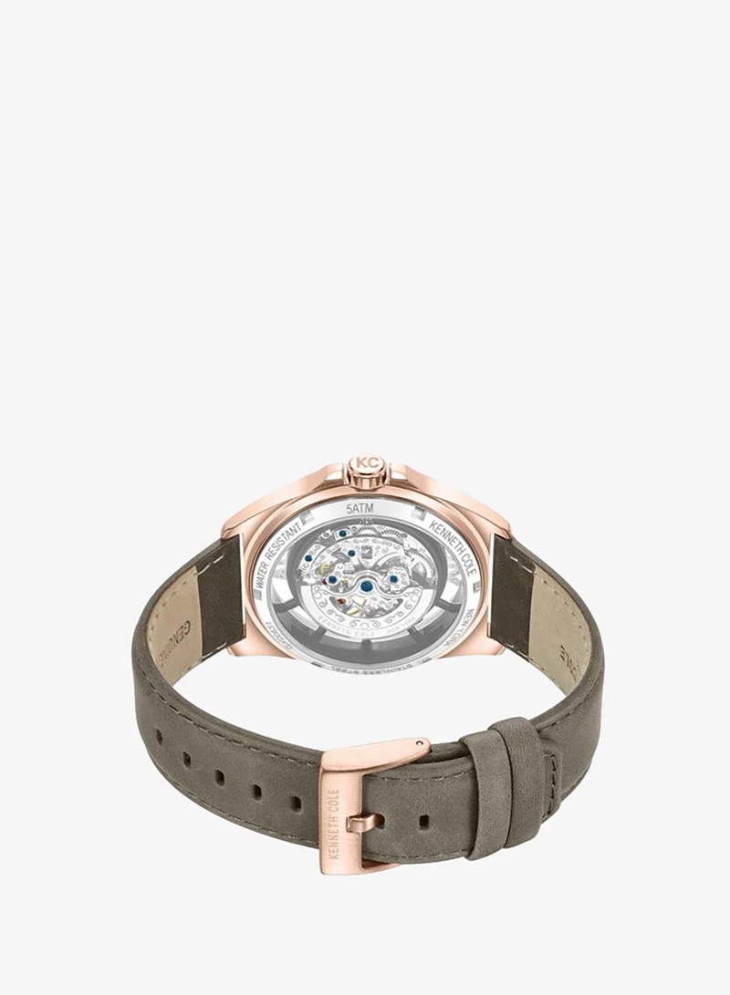 Kenneth Cole New York Khaki Pelham Bay Men's 44mm Automatic Watch with Silver Dial & Khaki Genuine Leather Strap for Men | Best Price UAE