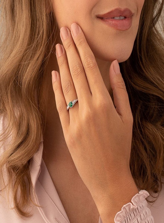 بيورا خاتم بيورا سولستيس للنساء، مصنوع من الفضة الإسترليني عيار 925، مرصع بزمرد صناعي، شكل دائري 5 مم، مريح، مقاس 5، خاتم وعد أو خطوبة أو خاتم مميز، حجر بخت شهر مايو، مع علبة مجوهرات - Image 2