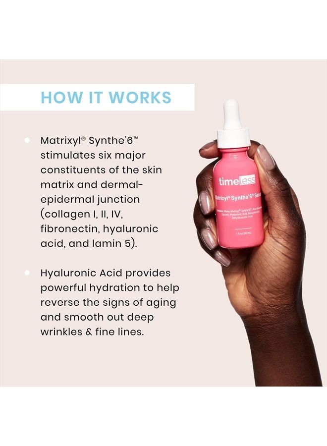 Timeless Skin Care سيروم ماتريكسيل سينثي'6 - 4 أونصات - يمنع الشيخوخة المرئية، يصلح الضرر، يحسن مرونة البشرة ويعزز الترطيب - يحتوي على حمض الهيالورونيك - الأفضل للبشرة العادية، الجافة والناضجة - Image 4