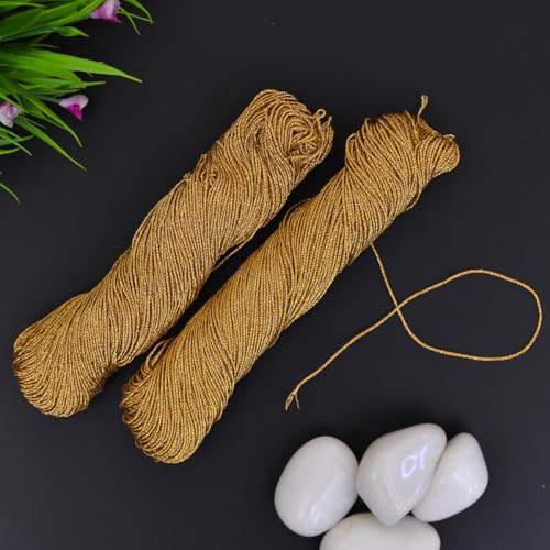 Embroiderymaterial 1MM Thick Metallic Zari threads for Jewellery Making, Bracelet Making, Zari thread for Aari Work, Embroidery work, Dori/Rope/Dhaga (2 Skeins/45gram/Gold), Cotton - Image 5