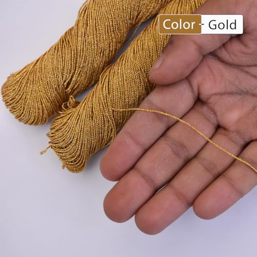 Embroiderymaterial 1MM Thick Metallic Zari threads for Jewellery Making, Bracelet Making, Zari thread for Aari Work, Embroidery work, Dori/Rope/Dhaga (2 Skeins/45gram/Gold), Cotton - Image 3