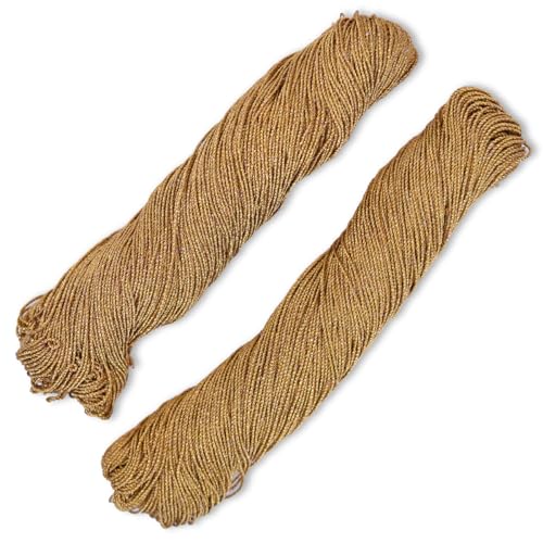 Embroiderymaterial 1MM Thick Metallic Zari threads for Jewellery Making, Bracelet Making, Zari thread for Aari Work, Embroidery work, Dori/Rope/Dhaga (2 Skeins/45gram/Gold), Cotton - Image 1