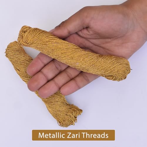 Embroiderymaterial 1MM Thick Metallic Zari threads for Jewellery Making, Bracelet Making, Zari thread for Aari Work, Embroidery work, Dori/Rope/Dhaga (2 Skeins/45gram/Gold), Cotton - Image 4