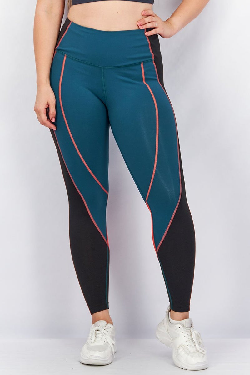Reebok ليجنغز رياضية نسائية للياقة البدنية، عالية الخصر، بلون كتلة، أخضر مزرق - Image 1