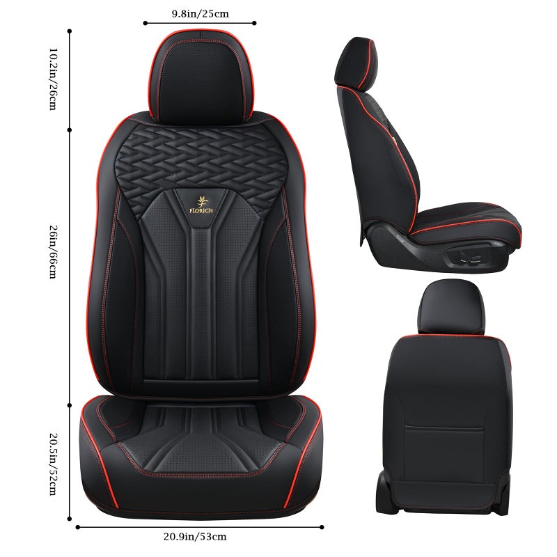 FLORICH Leather Seat Covers, Seat Covers Full Set, Car Seat Protectors 5 Seats, Automotive Seat Covers Fit for Most Cars Trucks SUV-Black&Red Line - Image 3
