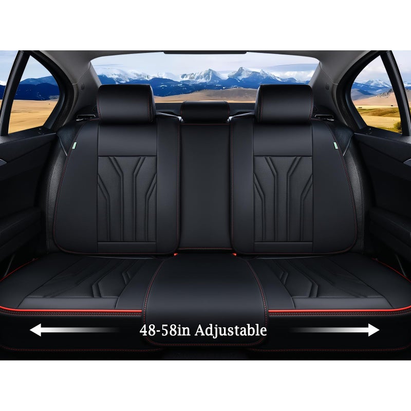 FLORICH Leather Seat Covers, Seat Covers Full Set, Car Seat Protectors 5 Seats, Automotive Seat Covers Fit for Most Cars Trucks SUV-Black&Red Line - Image 5