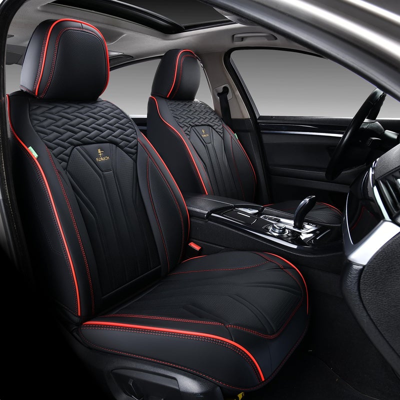 FLORICH Leather Seat Covers, Seat Covers Full Set, Car Seat Protectors 5 Seats, Automotive Seat Covers Fit for Most Cars Trucks SUV-Black&Red Line - Image 2