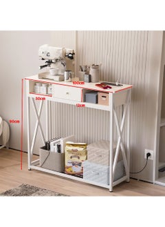 AGD Console Table Adjustable Entryway Table with Charging Station, Entryway Hallway Living Room Coffee Corner Table with Storage Shelf and Power Outlet, White  - Image 3