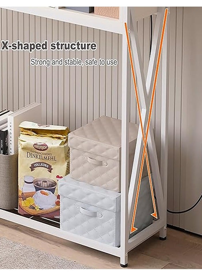 AGD - Console Table Adjustable Entryway Table with Charging Station, Entryway Hallway Living Room Coffee Corner Table with Storage Shelf and Power Outlet, White - Image 1