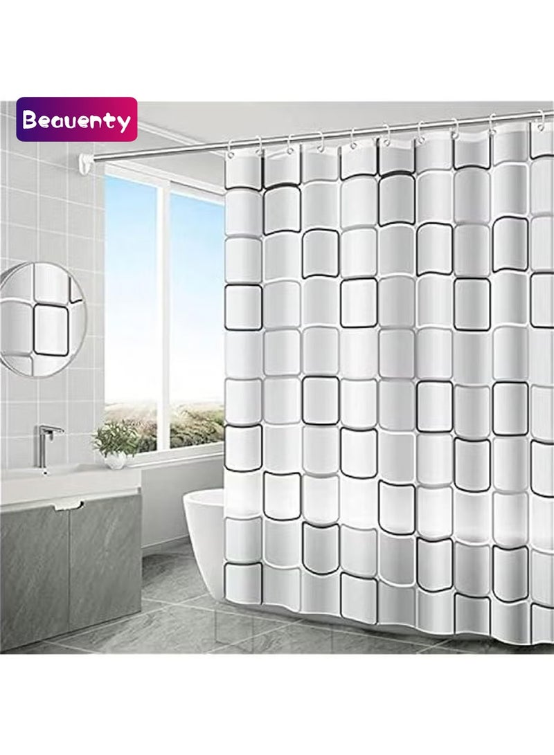 Beauenty Transparent Square Printed Shower Curtain with Anti-mold Grid PEVA Waterproof 180 x 200 cm - Image 1