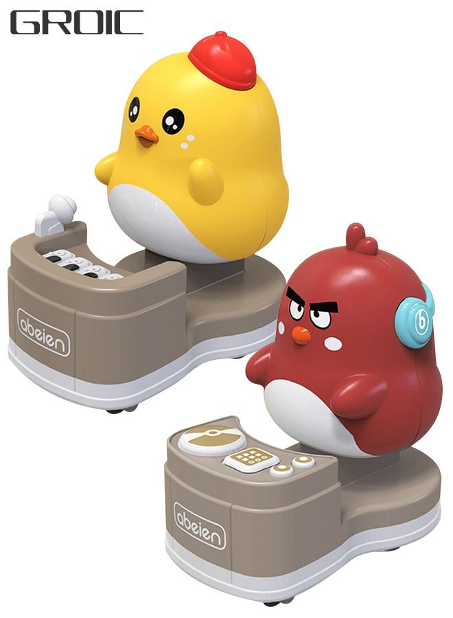GROIC 2 Pieces Toys Car Baby Toddler Pull Back Toy Cars Push and Go DJ Duck Chick Press Friction Powered Vehicles for Boys Girls Kids Children Gift - Image 1