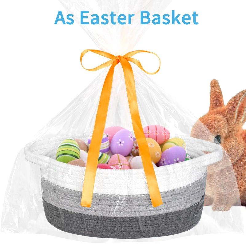 ABenkle Small Basket with Gift Bags and Ribbons, Empty Gift Baskets for Mother's Day, Decorative Boho Rope Woven Nursery Storage Organizer Toy Baskets with Handle for Baby Showers, 12"X 8" X 5" - Image 3