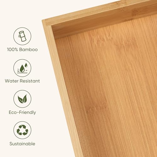Vincona Bamboo Drawer Organizers Set, 3PCS Multi-Use Wood Storage Organizers, Desk Drawer Tray for Kitchen, Bathroom, Office, Dresser, Bamboo Box Bin for Jewelry, Makeup, Junk, Gadgets - Image 2