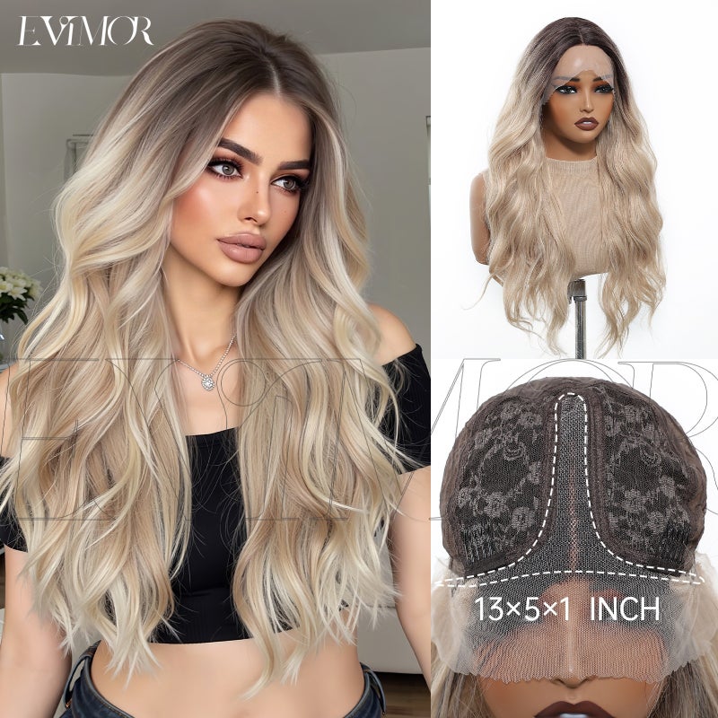 Cross-Border Best-Selling Hand-Hooked Lace Front Full Wig with Gradient Golden Long Curly Hair