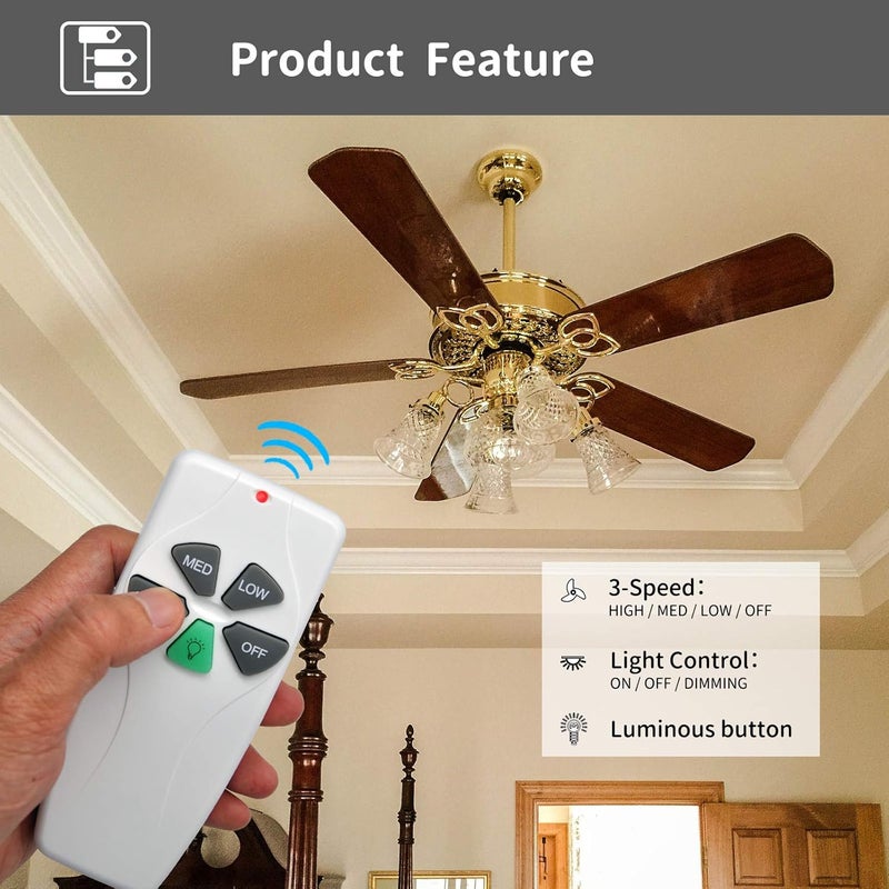 CENMING Ceiling Fan Remote Control Replacement for Harbor Breeze Hampton Bay,303.9MHz 3-Speed Light Dimmer for FAN-11T L3HFAN11T 35T1 CHQ8BT7030T UC7030T CHQ7030T 2AAZPFAN53T FAN-53T(Remote Only) - Image 2